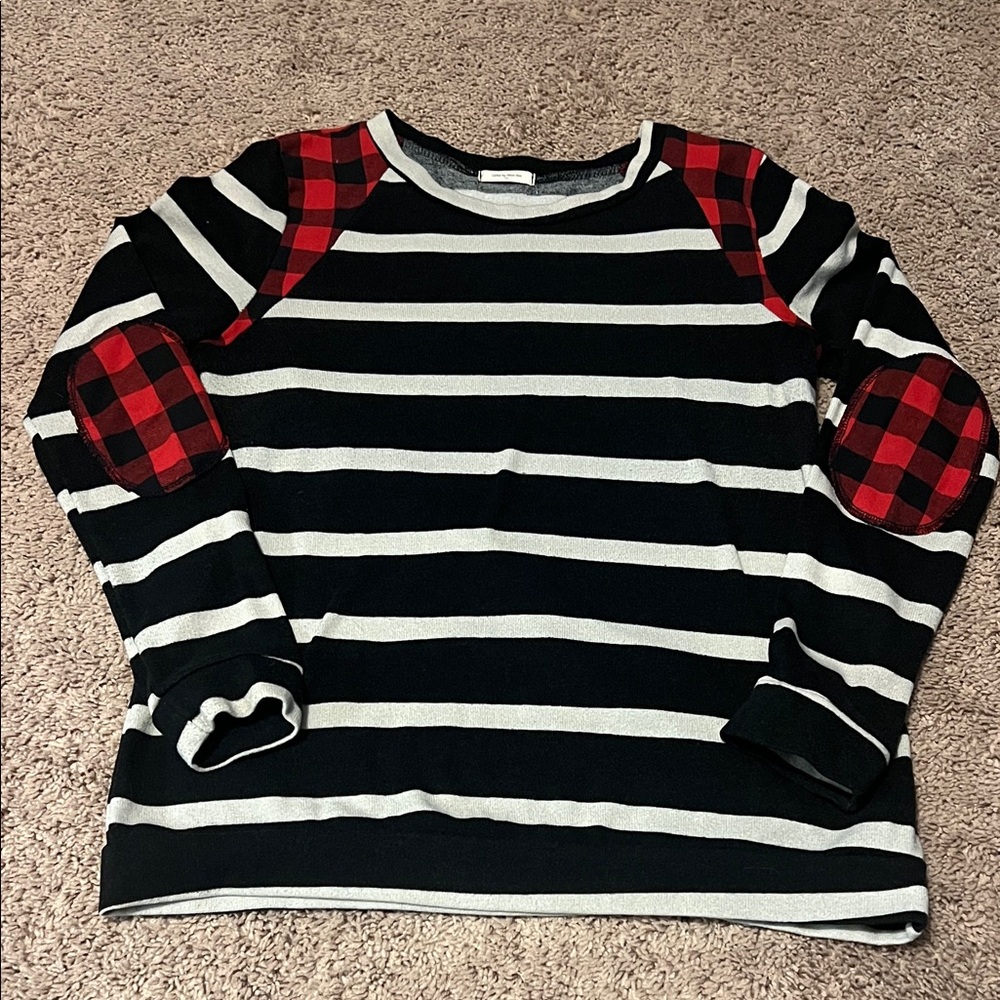 12 Pm By Mon Ami Striped Top with Red Plaid Details